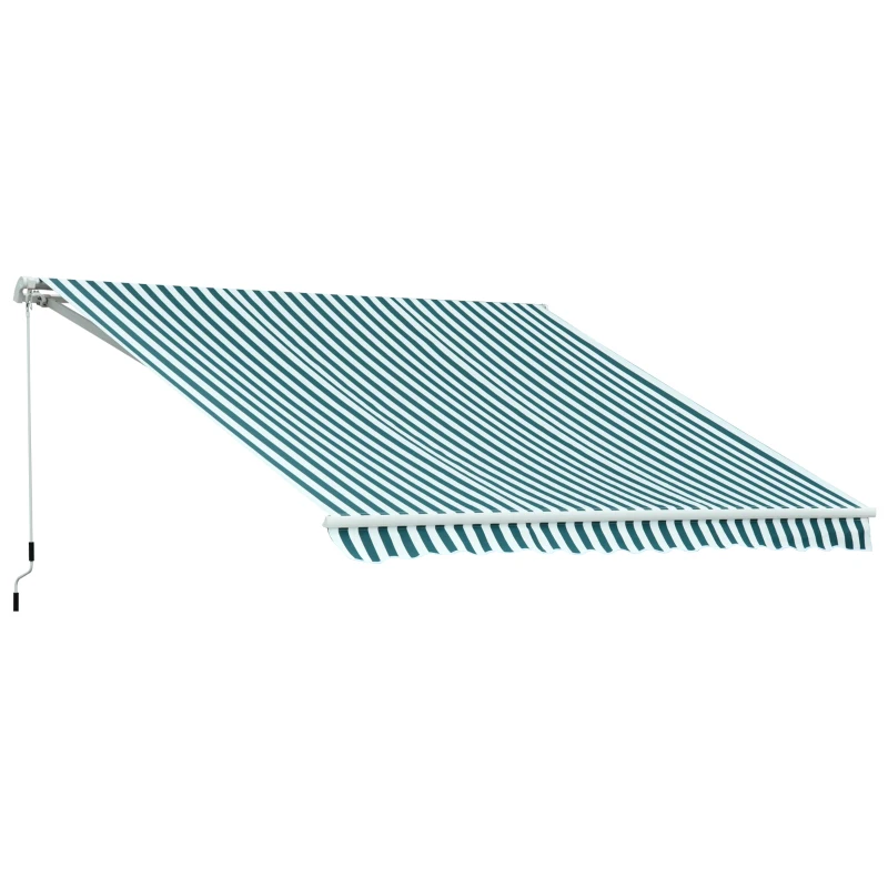 Outsunny Manual Retractable Awning, size (3m x2.5m)-Green/White Stripes
