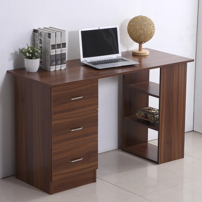 HOMCOM 120cm Computer Desk Writing Table PC Workstation Laptop w/ 3 Shelf & Drawers Walnut