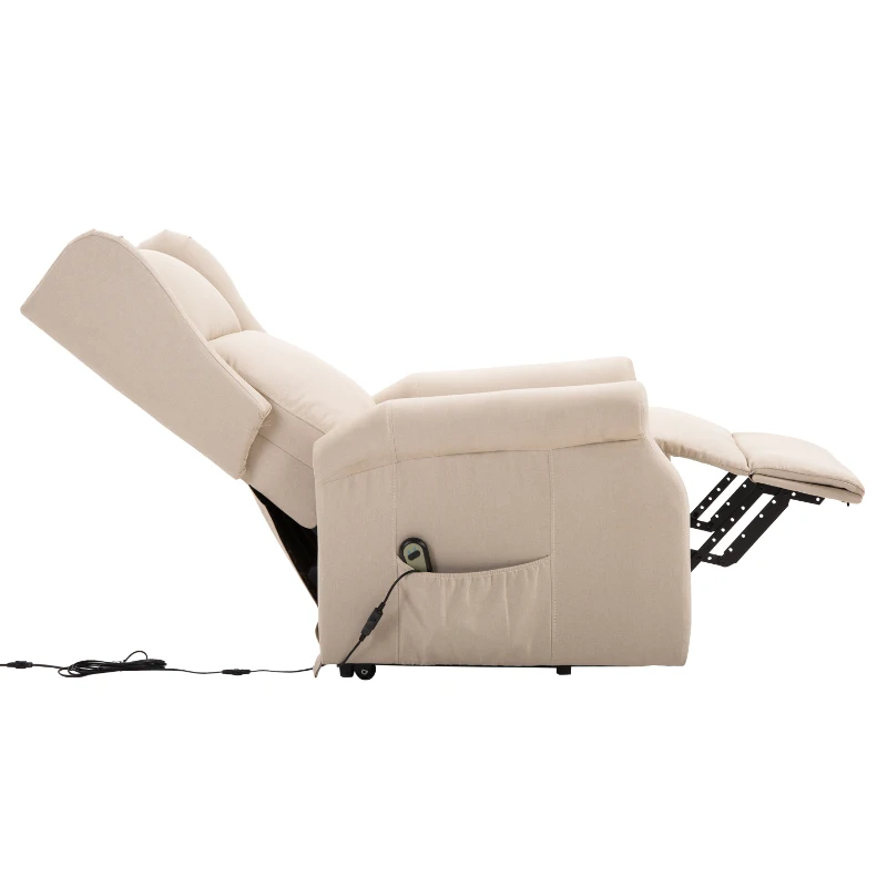 HOMCOM Lift Armchair Electric Power Stand Assist Recliner Chair w/ Remote Control Linen Fabric Beige