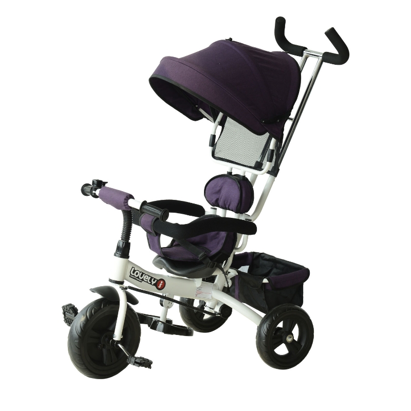 HOMCOM Kids Polyester Sun Canopy Ride-On Tricycle w/ Parent Handle Purple
