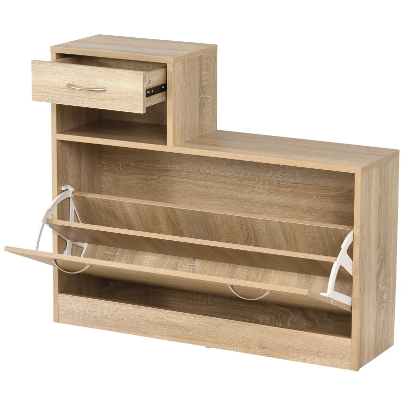 HOMCOM 3-in-1 garderobeset garderobe voor in de hal met schoenenkast wandspiegel garderobe 6 haken naturel 30,5 x 75,5 cm (spiegel)
