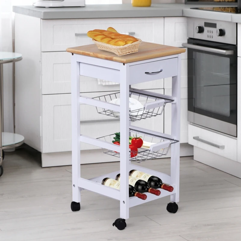 Serveerwagen keukenwagen keukentrolley bijzetwagen met schuiflade wit