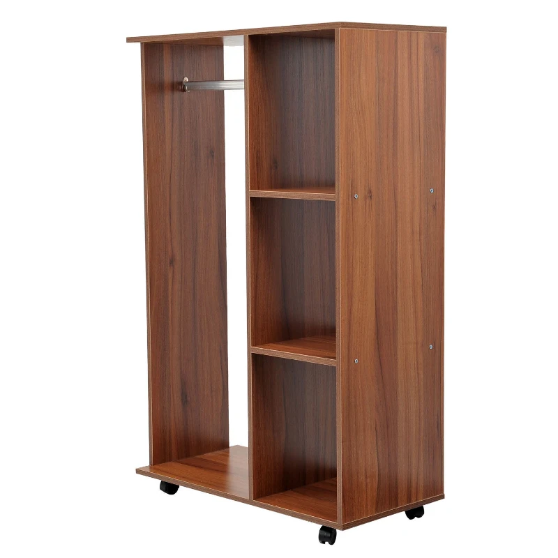 HOMCOM Open Wardrobe W/ Clothes Hanging Rail-Walnut