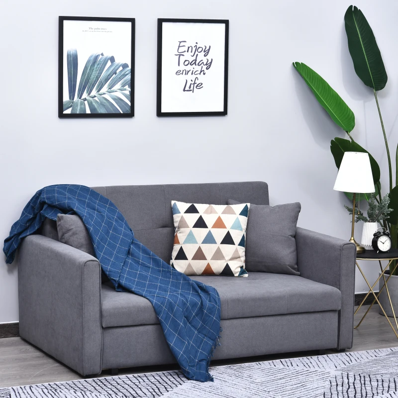 HOMCOM Cotton Upholstered Solid Wood 3-in-1 2-Seater Sofa Bed Grey