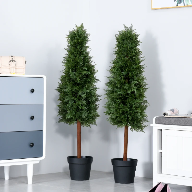 Outsunny Set of 2 Artificial Pine Trees Fake Ceder Plant Potted Home Office Décor, 120cm