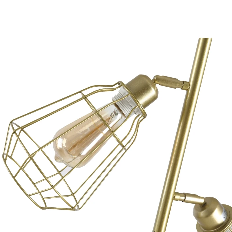 HOMCOM Modern Floor Lamp, 3-Light Standing Lamp, Gold Tone Finish, Steel Frame, Foot Switch, Round Base, E27 Living Room Gold