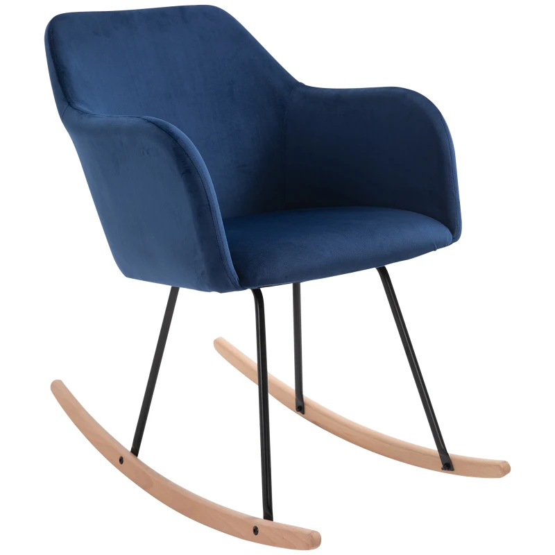 HOMCOM Rocking Armchair with Wooden Leg Metal Frame for Home Office Blue