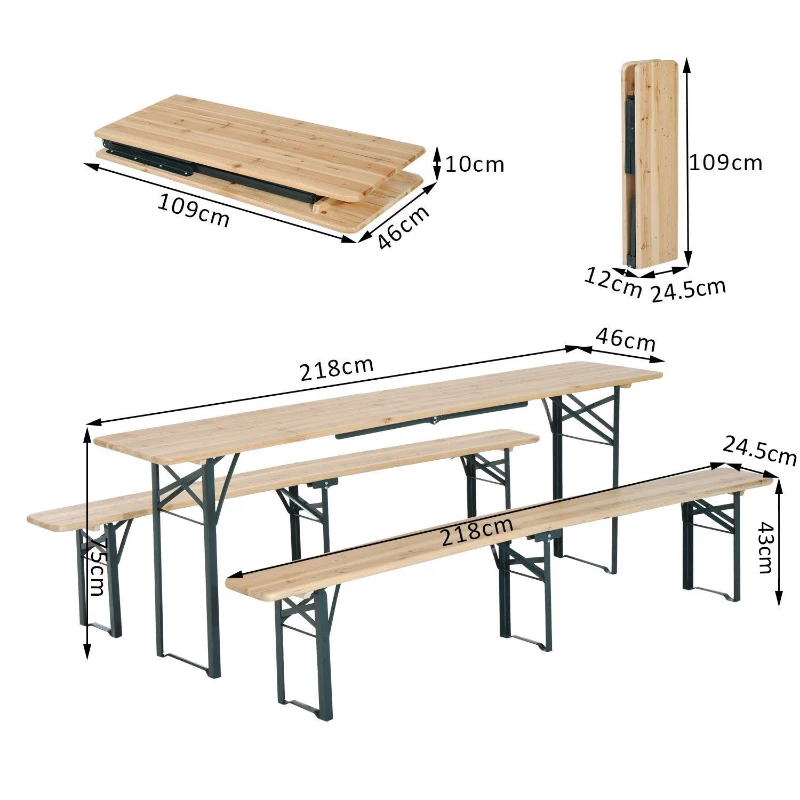Outsunny Steel Frame Portable Folding Picnic Table Bench Set Dark Green