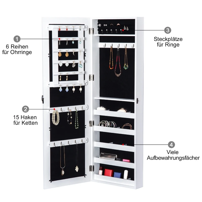 HOMCOM 2-in-1 sieradenkast wandspiegel spiegelkast sieraden ladekast spiegel
