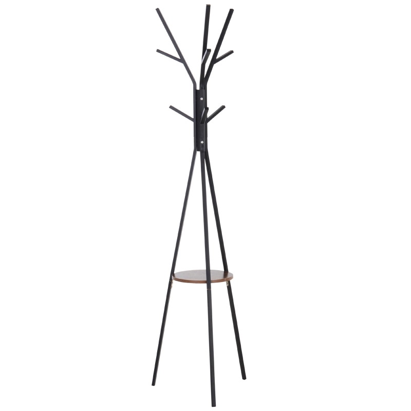 HOMCOM Free Standing Metal Coat Rack Stand 9 Hooks w/ Shelf in Brown