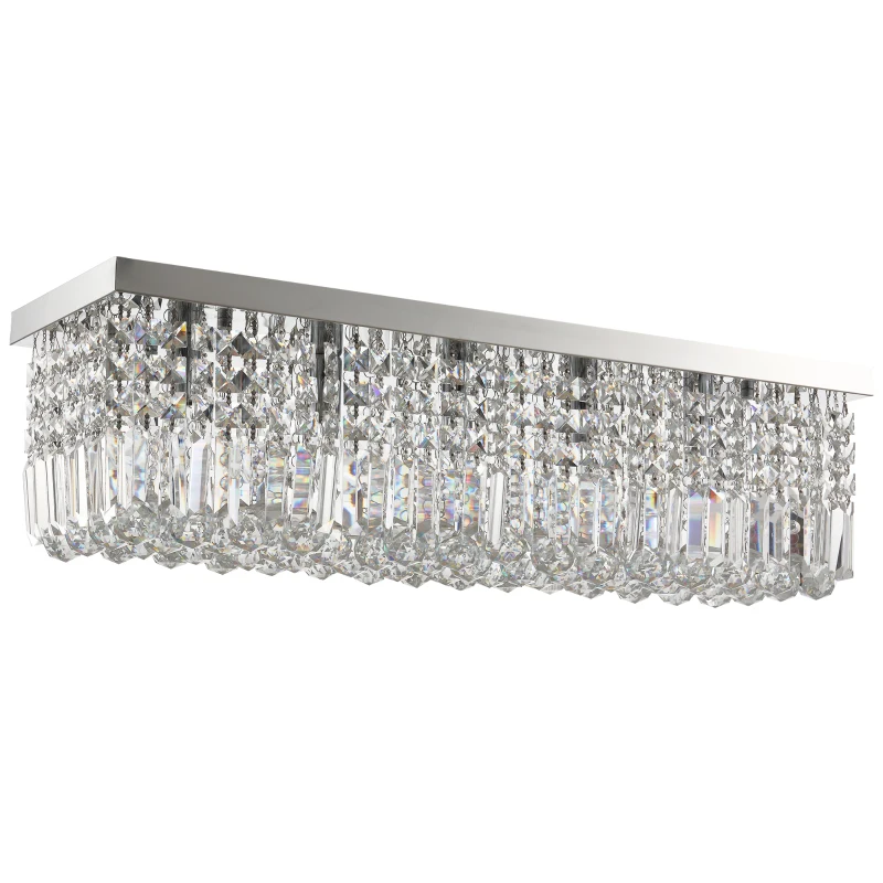 HOMCOM Modern Crystal Ceiling Light Square Crystal Chandelier for Living Room, Dining Room, Hall, E14 Base, Silver, 80 x 25 x 23cm