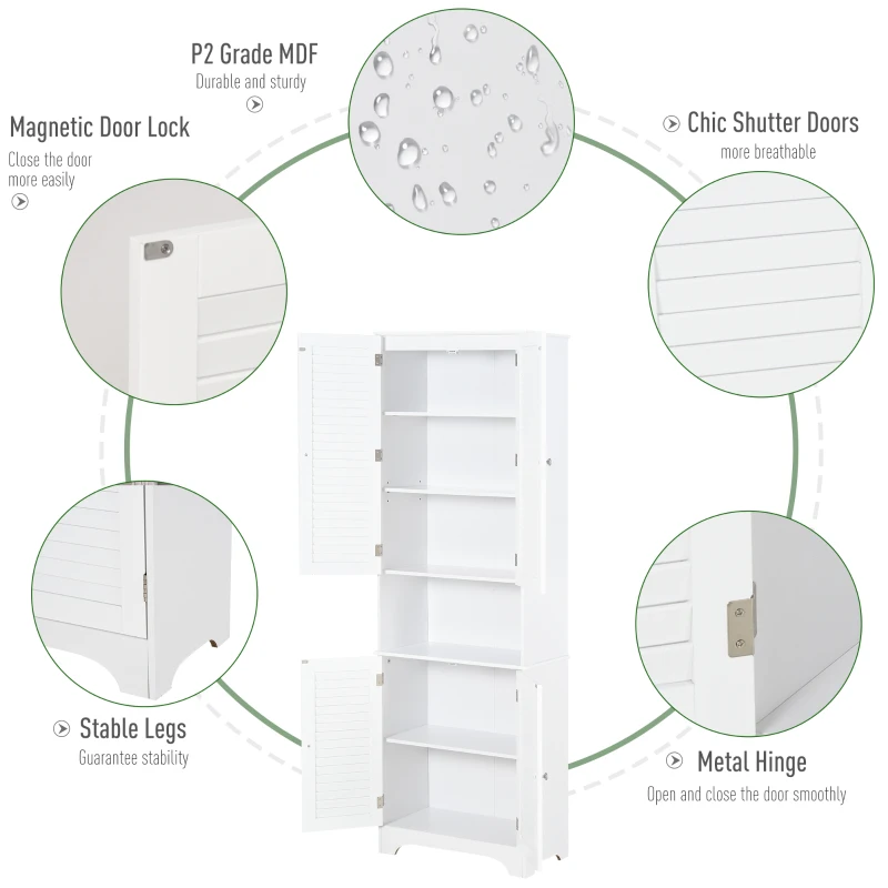 HOMCOM MDF Freestanding 6-Tier Bathroom Storage Cabinet White