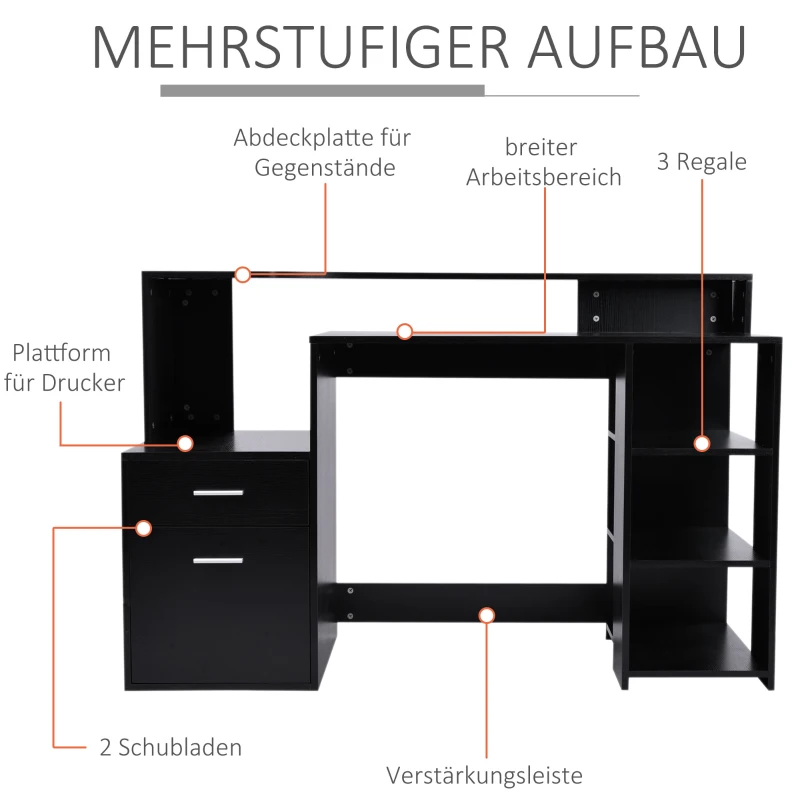 HOMCOM Bureautafel met tafelblad voor printer schuiflade MDF metaal