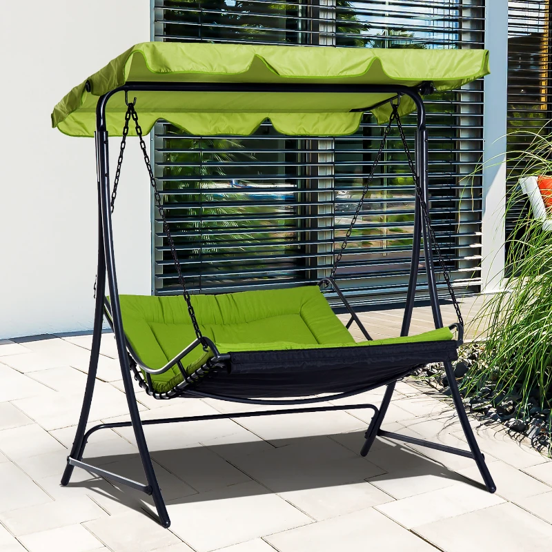 Outsunny Swing Chair Hammock Bed Seat Adjustable Canopy Cushion Green Outdoor Garden