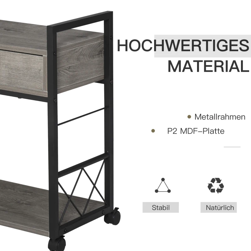 HOMCOM bijzettafel serveerwagen met lade opbergruimte keukenwagen dressoir grijs