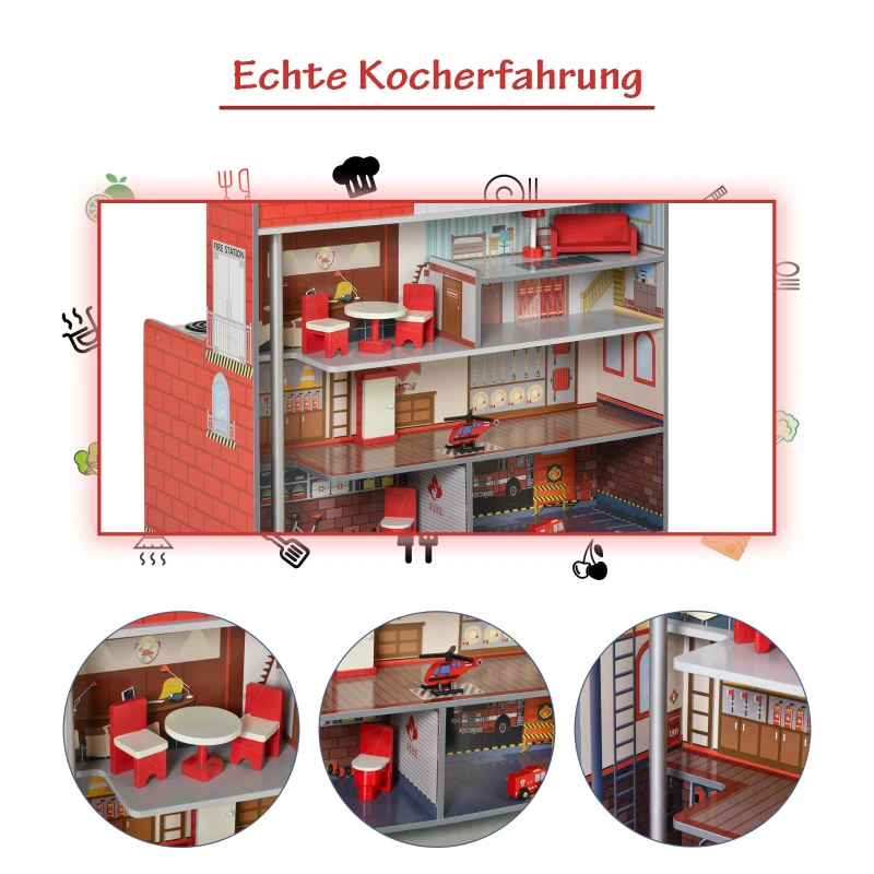 Kinderkeuken en kinderbrandweerkazerne 2-in-1 speelkeuken met accessoires 3+ grenen MDF
