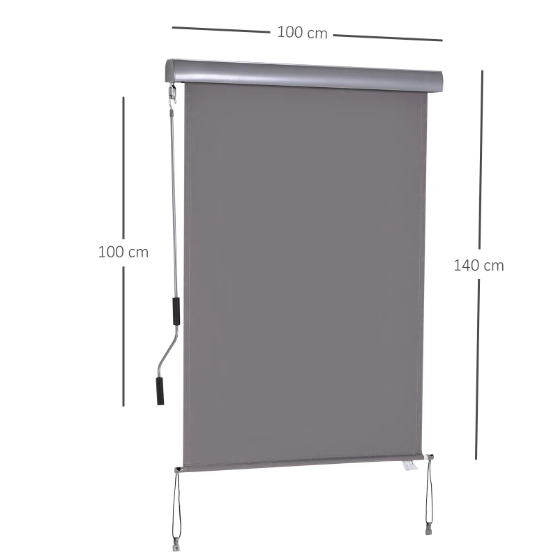 Outsunny Rolgordijn met handslinger raamrolgordijn wand-/ dakmontage UV50 + aluminium grijs 100 x 140 cm