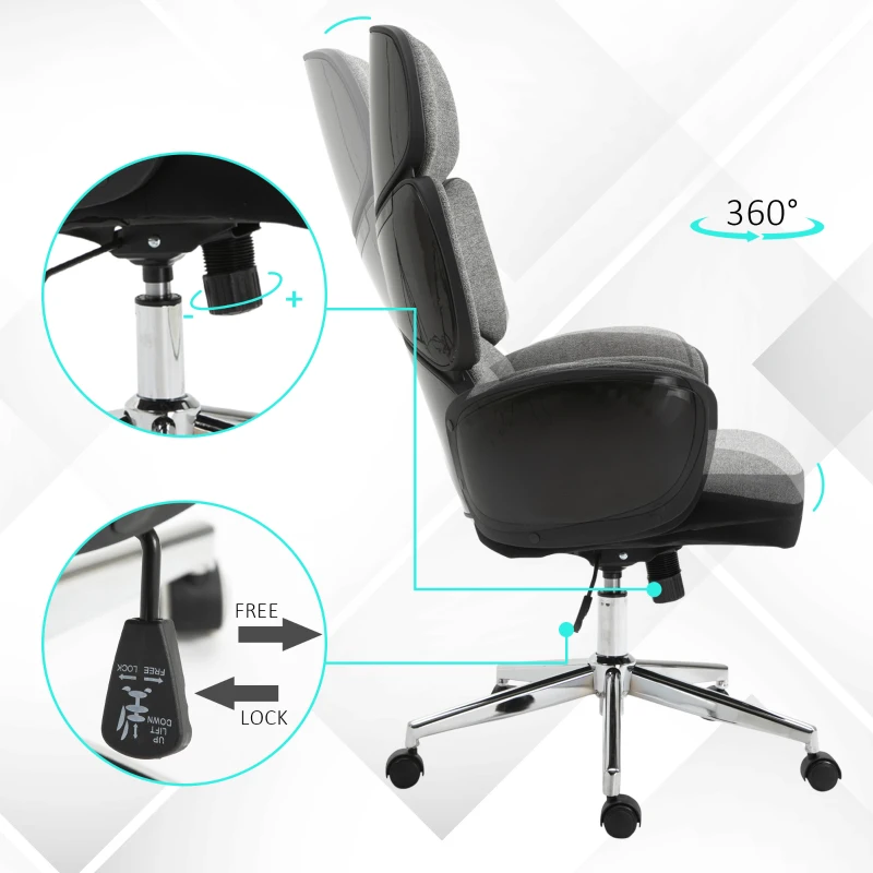 Vinsetto Padded Linen Ergonomic Home Office Chair w/ Wheels Grey
