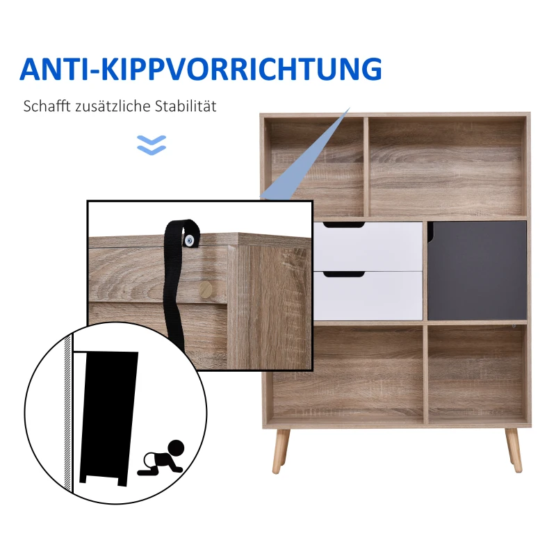 HOMCOM boekenkast dressoir keukenkast met 4 planken 2 schuiflades 1 deurkast