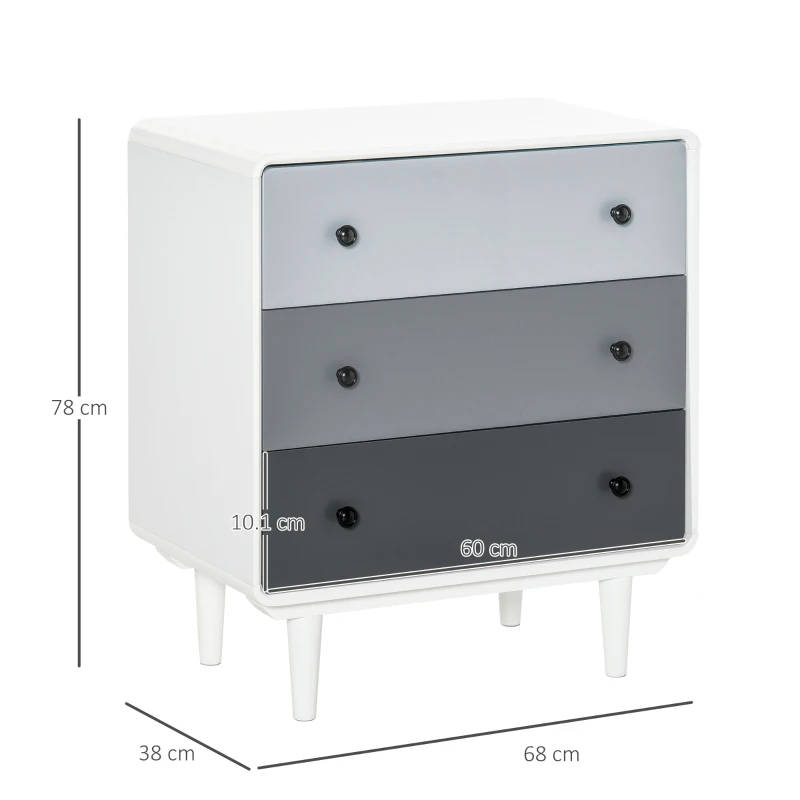 HOMCOM Nordic Side Cabinet Home Organizer w/ 3 Storage Drawer for Bedroom, Living Room