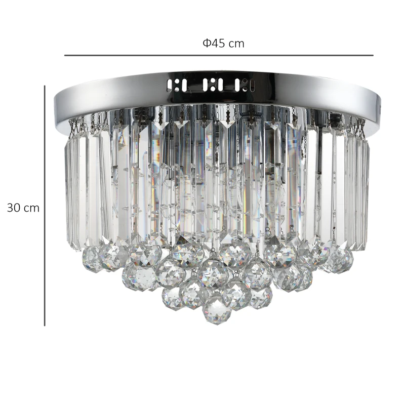 HOMCOM Luxurious Crystal Ceiling Light Chandelier for Living Room Kitchen Hall Silver