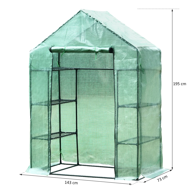 Outsunny Greenhouse W/ Shelves, 143x73x95 cm-Dark Green