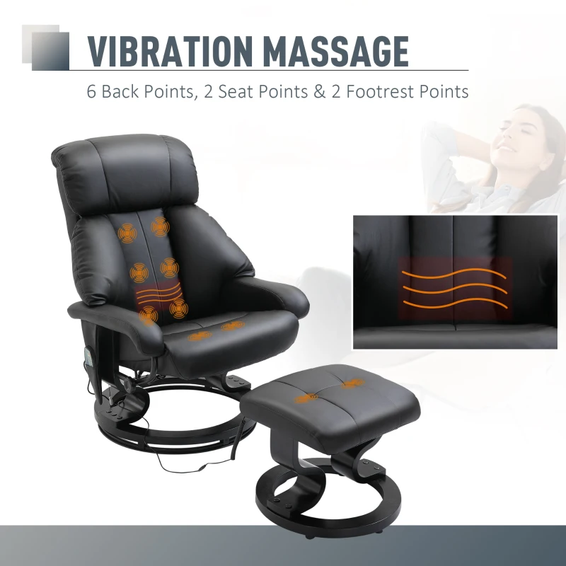 HOMCOM Recliner Massage Chair W/Foot Stool-Black