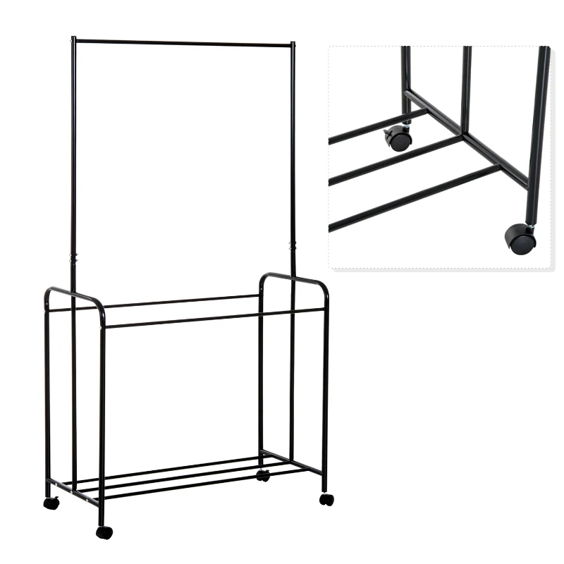 Wasmand wassorteerder waswagen kledingstang 4 sorteervakken op wielen