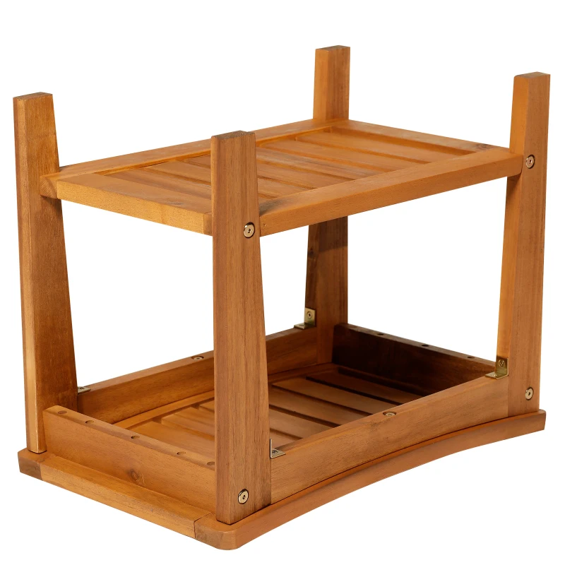 HOMCOM Acacia Wood Bathroom Shower Spa Sauna Stool Bench w/ Shelf Elderly Bath Teak