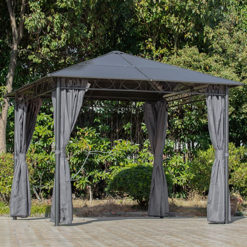 Outsunny 3 x 3(m) Hardtop Gazebo for Garden Party with Polycarbonate Roof Curtains