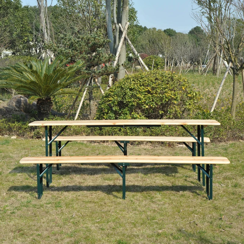 Outsunny Steel Frame Portable Folding Picnic Table Bench Set Dark Green