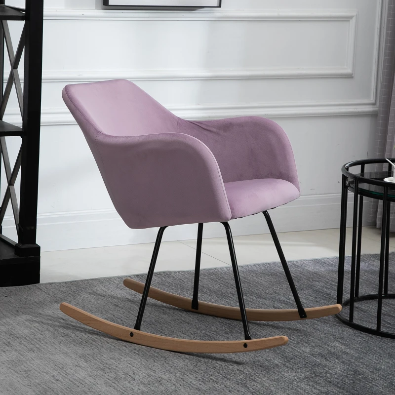 HOMCOM moderne schommelstoel ligstoel linnen schuimstof metaal beuken lila