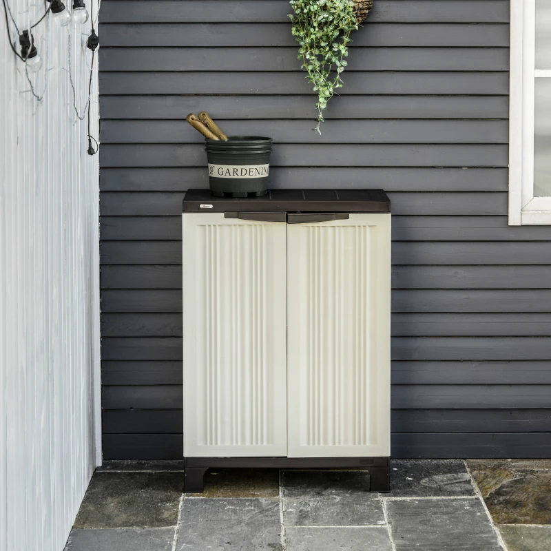 Outsunny Garden Cabinet Shed, Double-Door, 65Lx37Wx91.4H cm- Beige