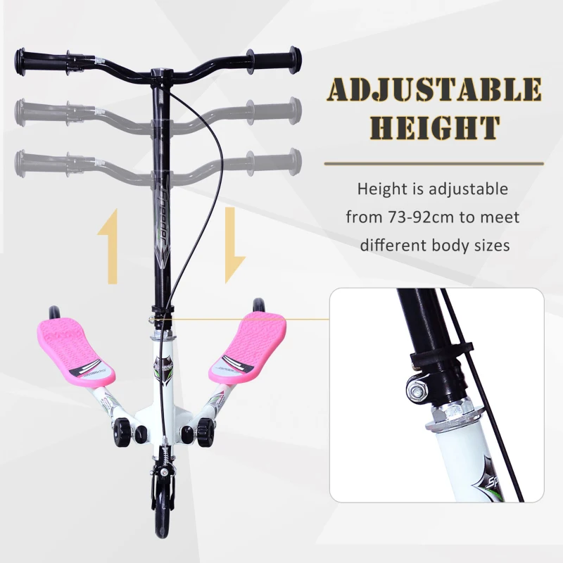 HOMCOM Kids 3 Wheels Foldable Scooter-Pink/White