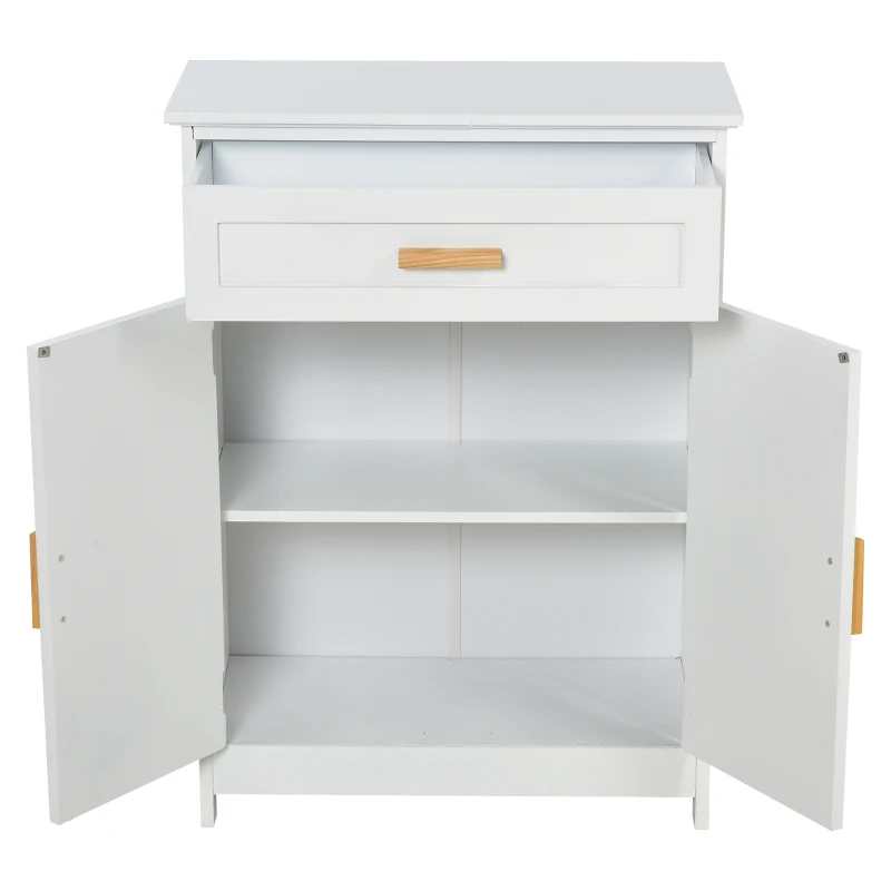 kleankin badkamerkast, badkast, multifunctionele kast met 1 schuiflade, 1 deurkast, MDF-plaat + grenen, 59 x 29 x 80 cm, wit