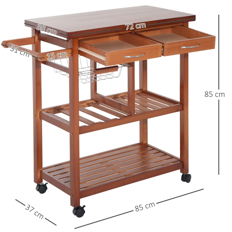 HOMCOM® keukenwagen serveerwagen met houten schuiflades keukentrolley keukentrolwagen besteltafel 81 x 38 x 85,5 cm