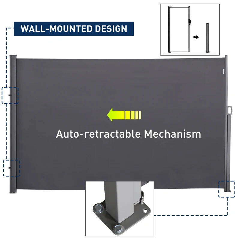 Outsunny Pull-Out Side Awning Sun Protection Steel Frame Retractable Privacy Grey 3x2M