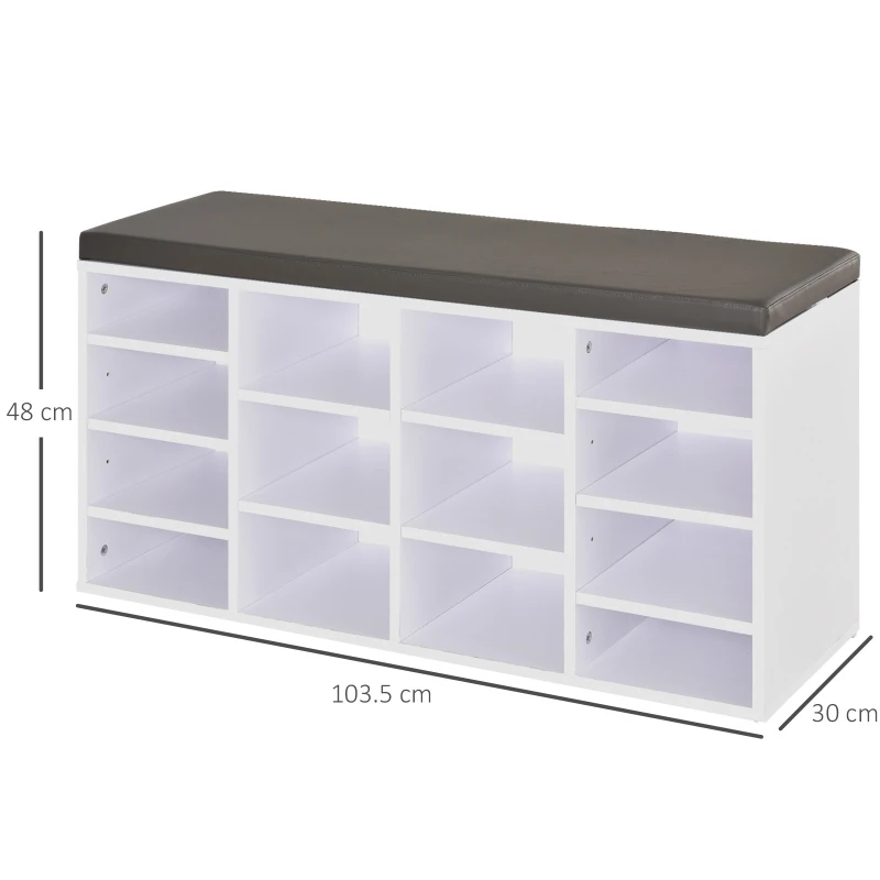 HOMCOM Multi-Storage Shoe Rack w/ 14 Compartments Cushion Moving Shelves Solid Frame Foot Pads Home Office Tidy Organisation Boots Trainers White
