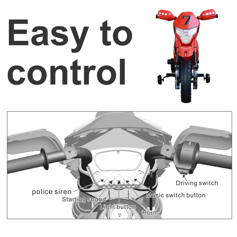 HOMCOM Children Motorbike Ride On Car Electric 6V Battery Kids Toy 4-Wheel - Red