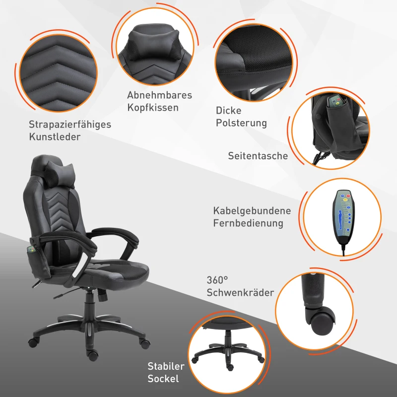HOMCOM Bureaustoel sportstoel massagestoel draaistoel met warmtefunctie kantoor 2 kleuren