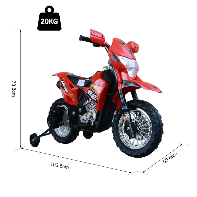 HOMCOM Children Motorbike Ride On Car Electric 6V Battery Kids Toy 4-Wheel - Red