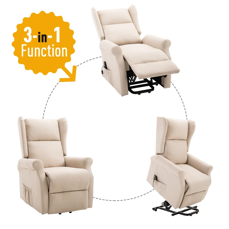 HOMCOM Lift Armchair Electric Power Stand Assist Recliner Chair w/ Remote Control Linen Fabric Beige