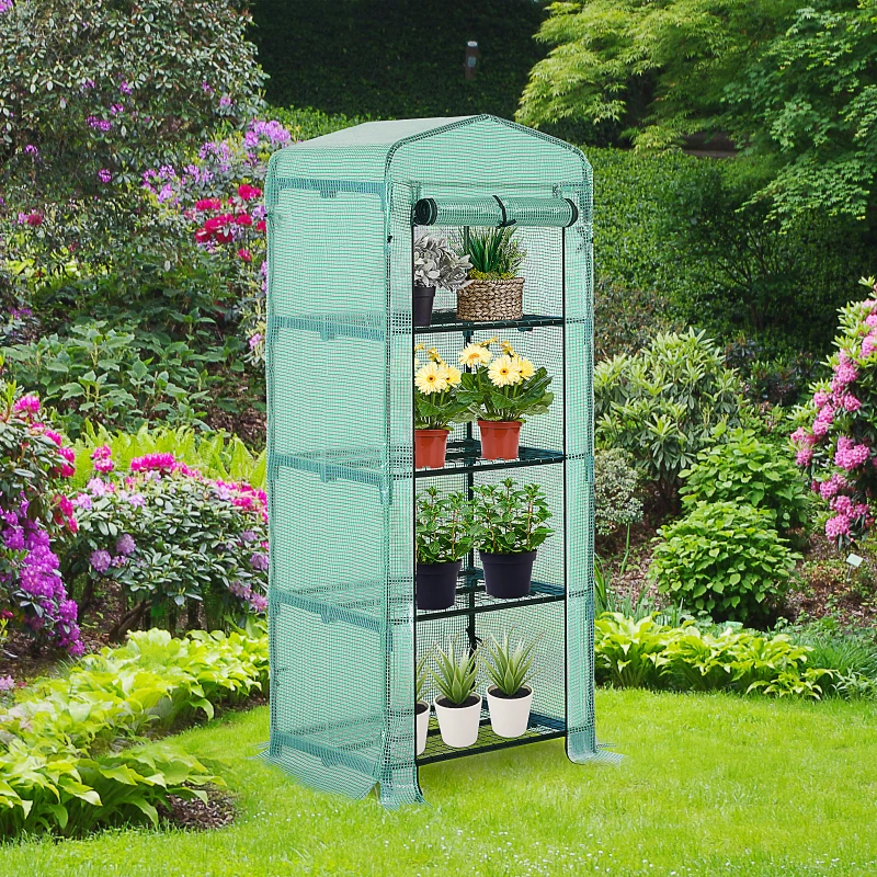 Outsunny Mini Greenhouse 4-Tier Portable w/ Clear Cover Plant Grow House Shed