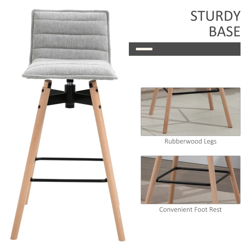 HOMCOM Mid-Century Home Barstool w/ Padded Armless Swivel Chair Wood Frame Grey