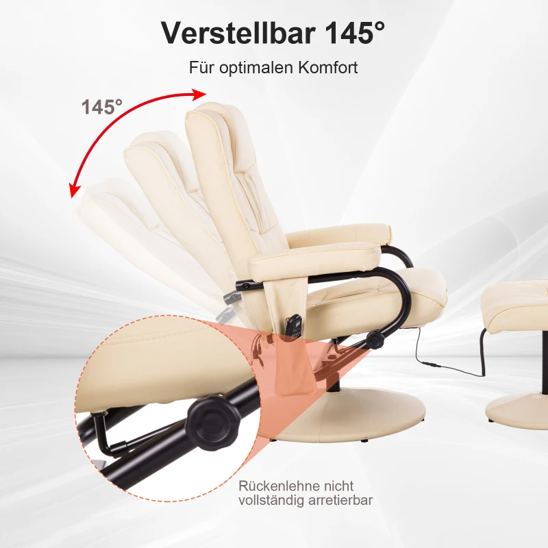 HOMCOM Massagestoel incl. krukje tv-stoel relaxstoel met warmtefunctie wit
