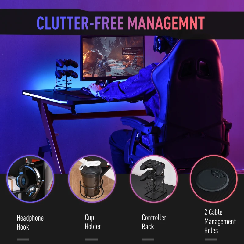 HOMCOM Computer and Gaming Desk, Racing Style Home Office Ergonomic Computer Table Workstation w/Management