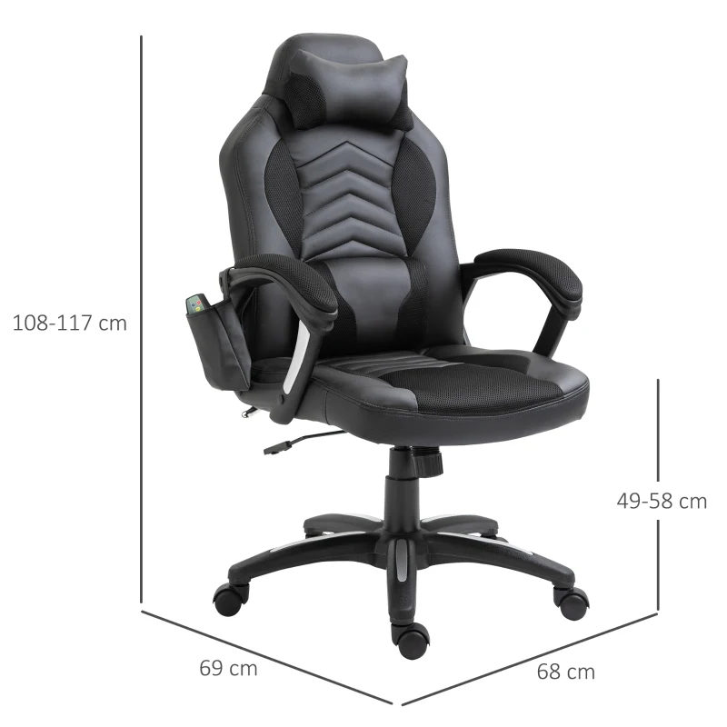HOMCOM Bureaustoel sportstoel massagestoel draaistoel met warmtefunctie kantoor 2 kleuren