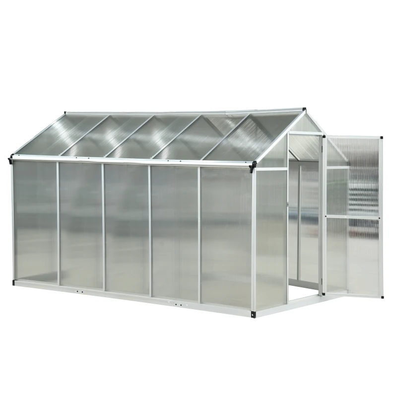 Outsunny Greenhouse w/ Sliding Door Window Glavanized Base 4mm PC Panels Aluminium Frame 195x302cm Outdoor