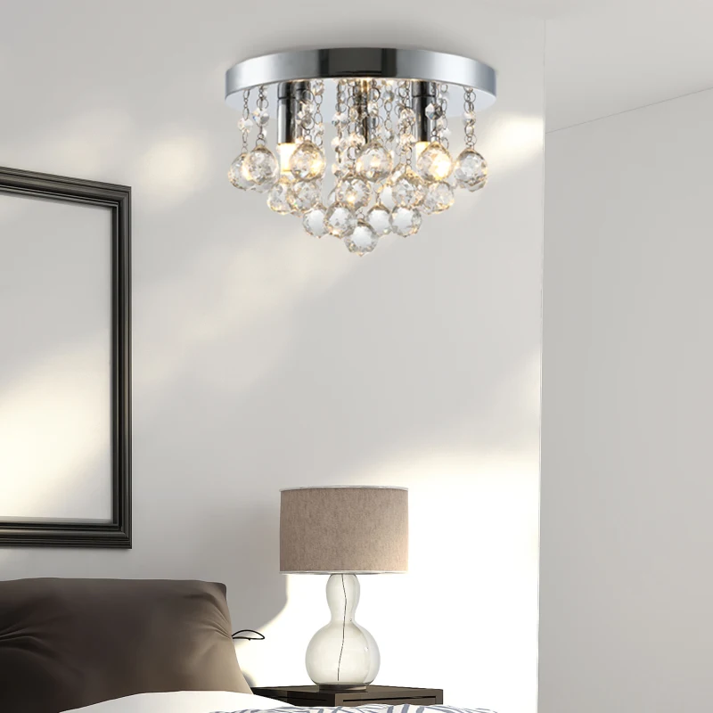 HOMCOM Mini Style Modern Crystal Ceiling Lamp Chandelier for Bedroom Kitchen Silver