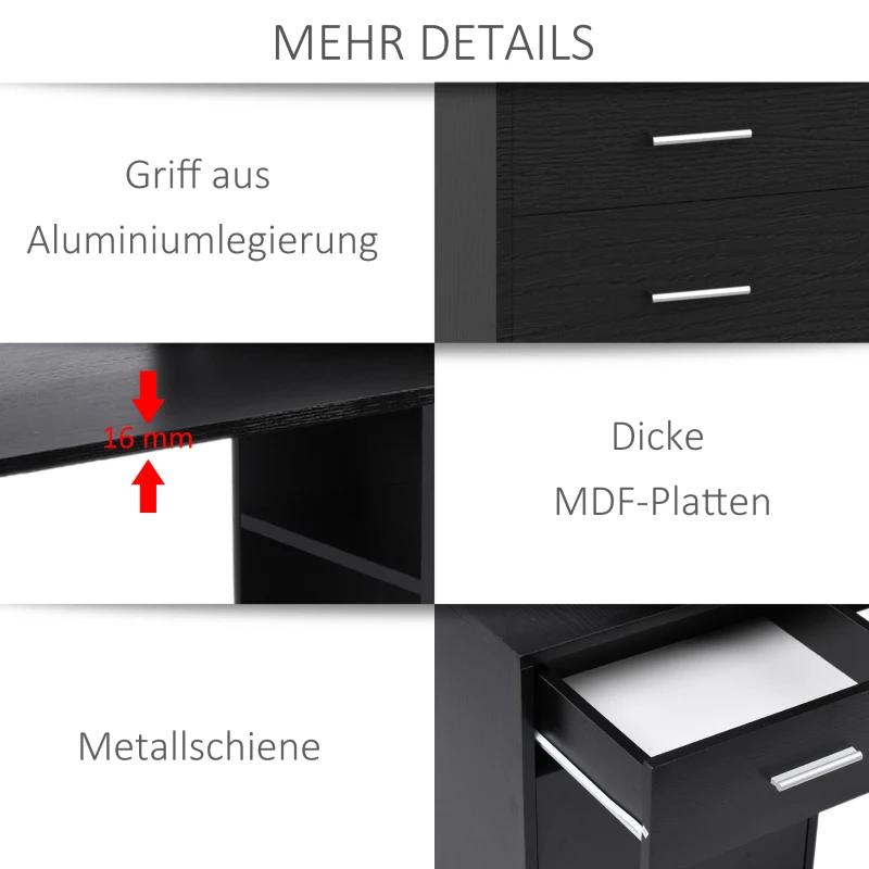 HOMCOM Bureautafel met tafelblad voor printer schuiflade MDF metaal